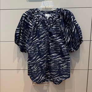 Apiece Apart Navy and White Cotton Puff-Sleeve Blouse size Small